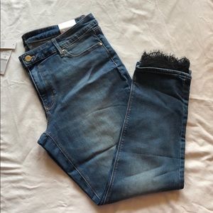 NWT WHBM Skinny Ankle Jeans w/ Lace Flair